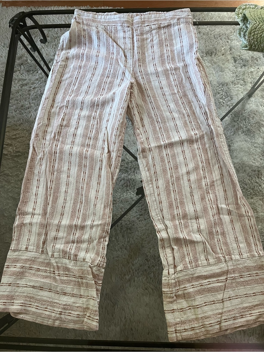 Nanette Lepore Striped Linen Wide-Leg Pants in Cream and Brown